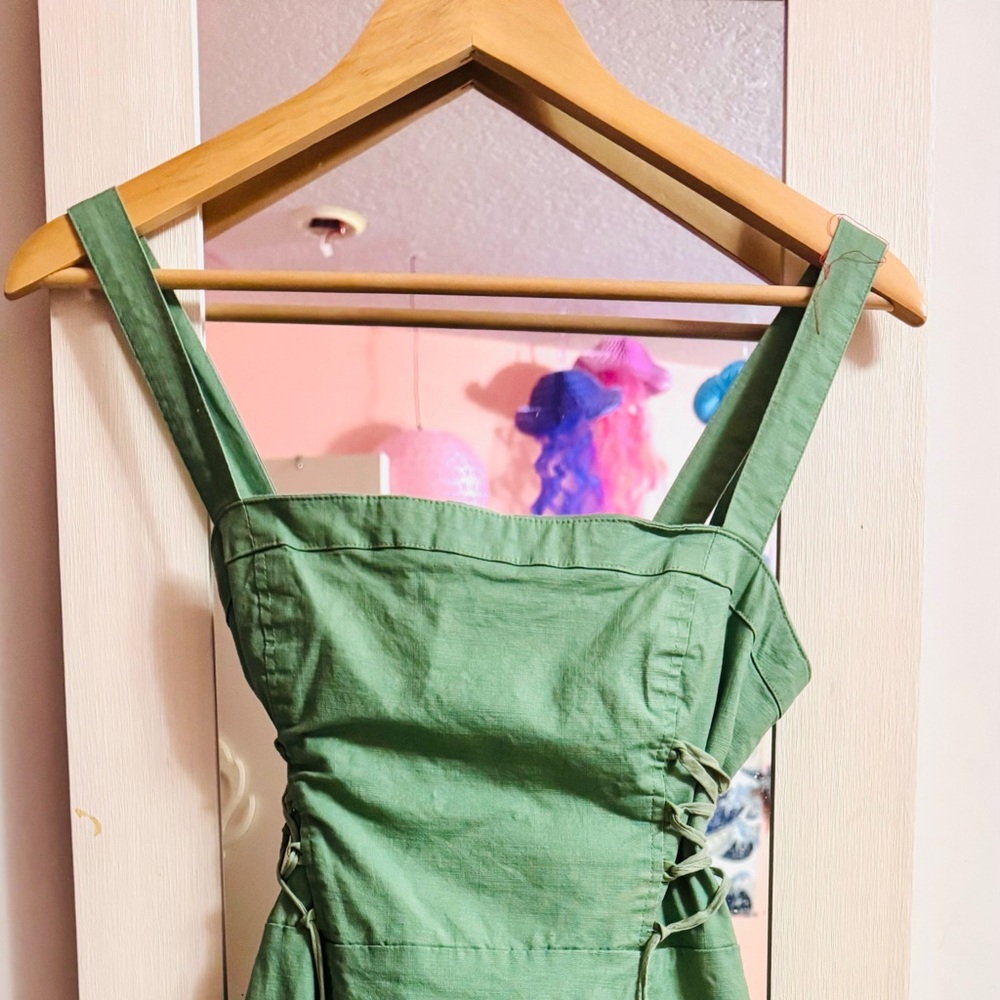 Muted Sage Green Dress with Corset-Style Adjustable Sides